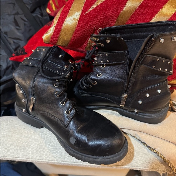 Studded Black Leather Ankle Boots - Picture 2 of 3